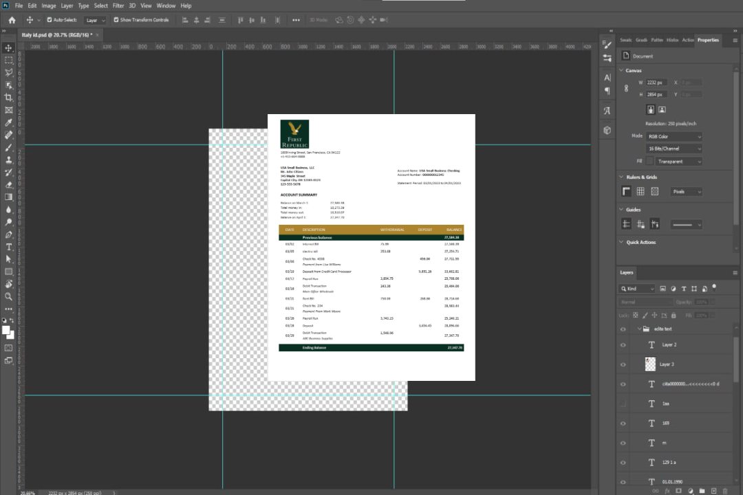Modèle Word et PDF de déclaration d'entreprise de la First Republic Bank template